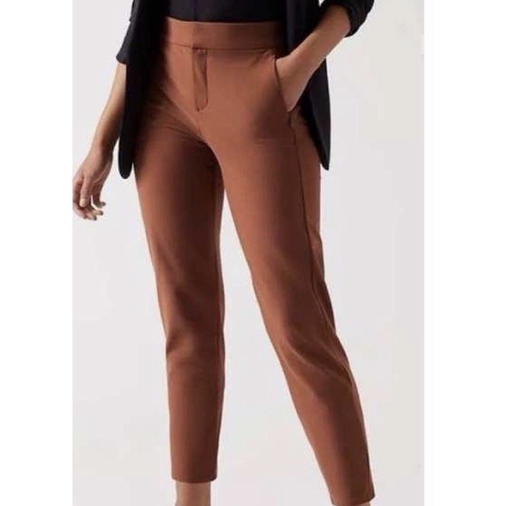 Athleta Stellar Trouser Rust Brown SZ 14T Slim Tapered Knit Dress Pants Casual